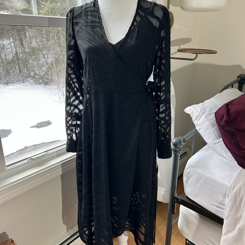 Bar III Burnout Black Wrap Dress Small NWT